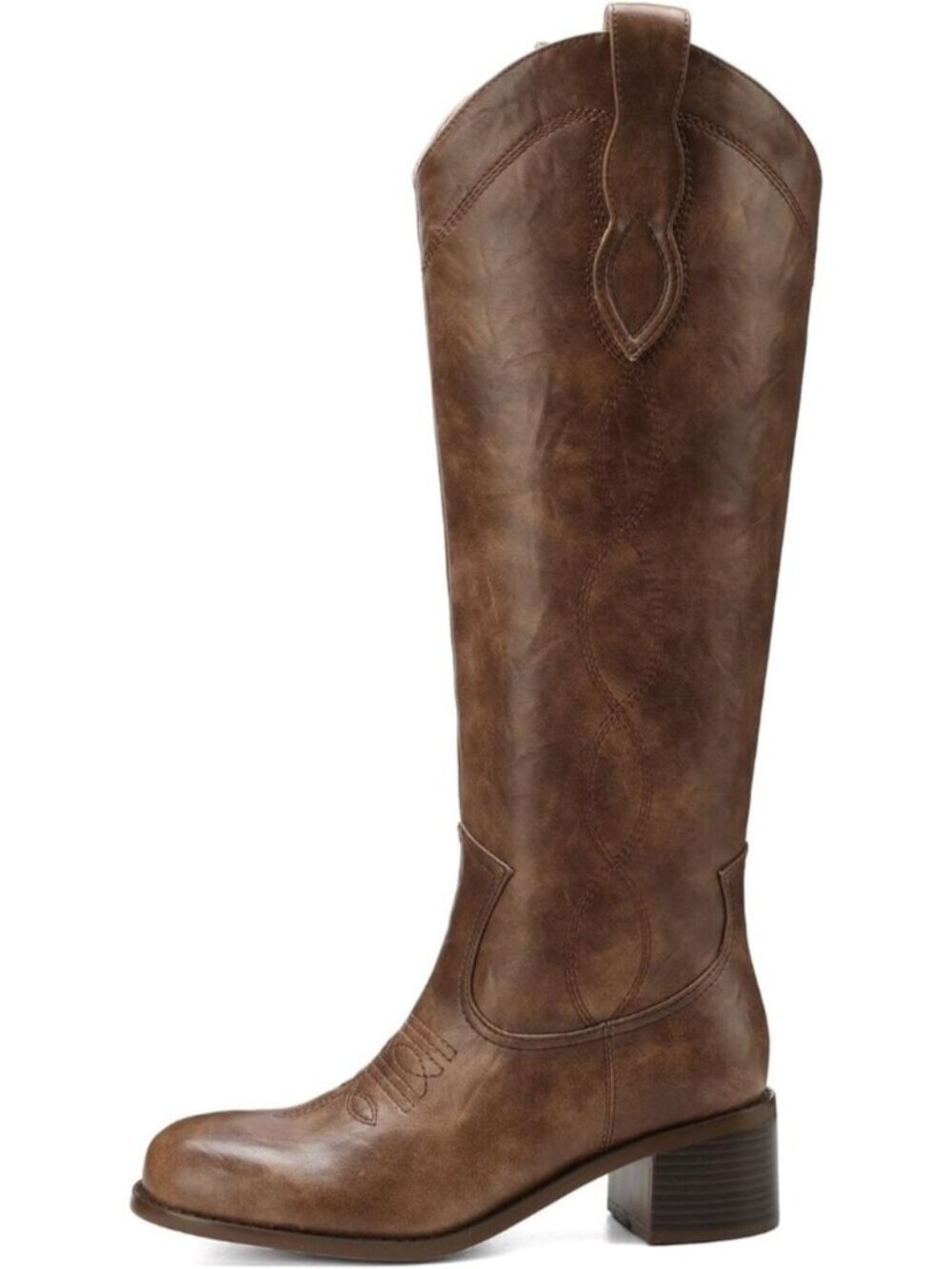 Women's Chocolate Square Toe Chunky Block Heel Casual Campus Tall Boots Western